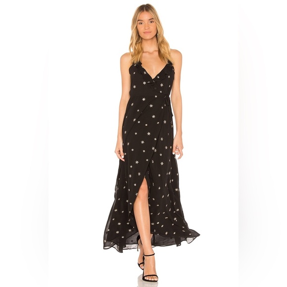 NWOT Lovers + Friends NOSTALGIA DRESS Night & Gold Black Maxi size XS